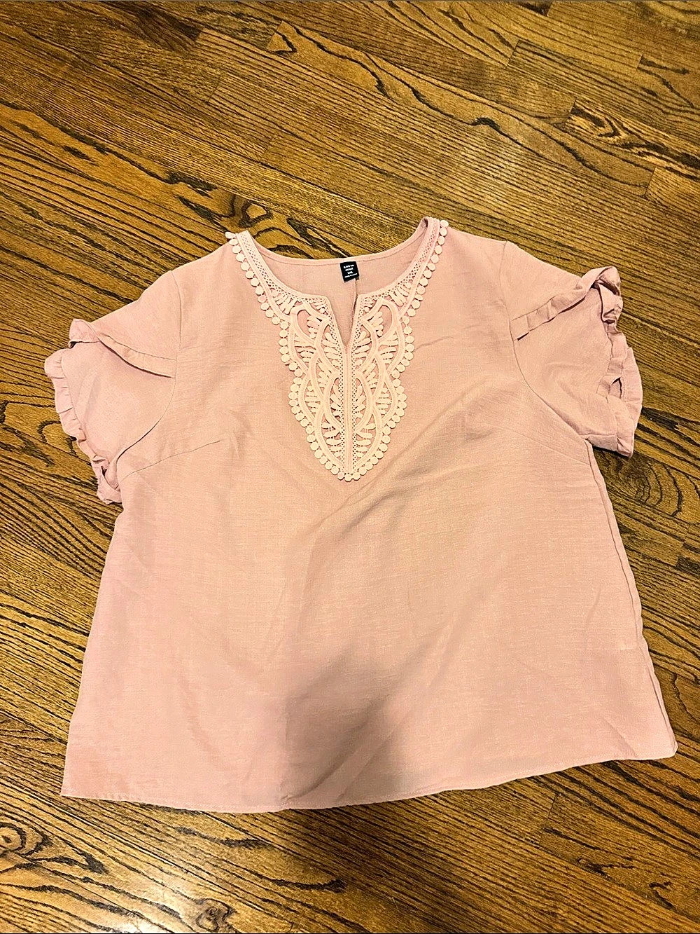 SHEIN Embroidered Ruffle Sleeve Blouse in Pink Like New